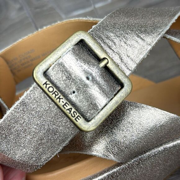 Korks by Kork Ease Erigon Gold Leather Women’s Sz 8M Slingback Buckle Sandals - Picture 11 of 12